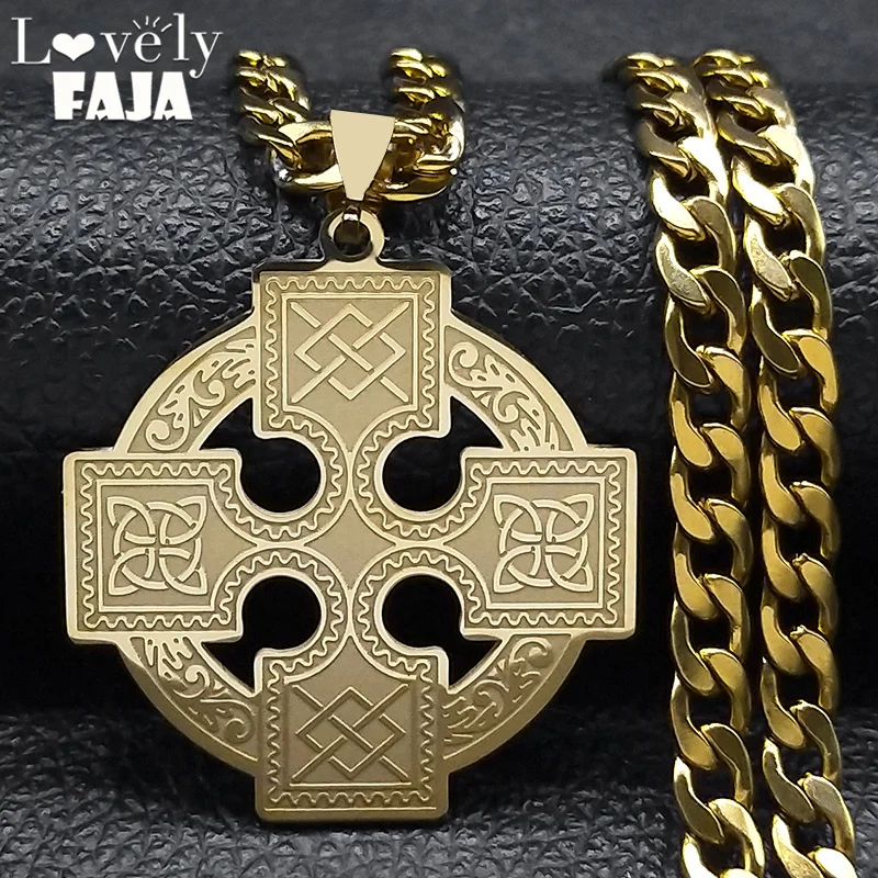 

Viking Cross Witch Celtic Irish Knot Necklace for Women Men Stainless Steel Gold Color Amulet Pendant Necklaces Jewelry N3008GD