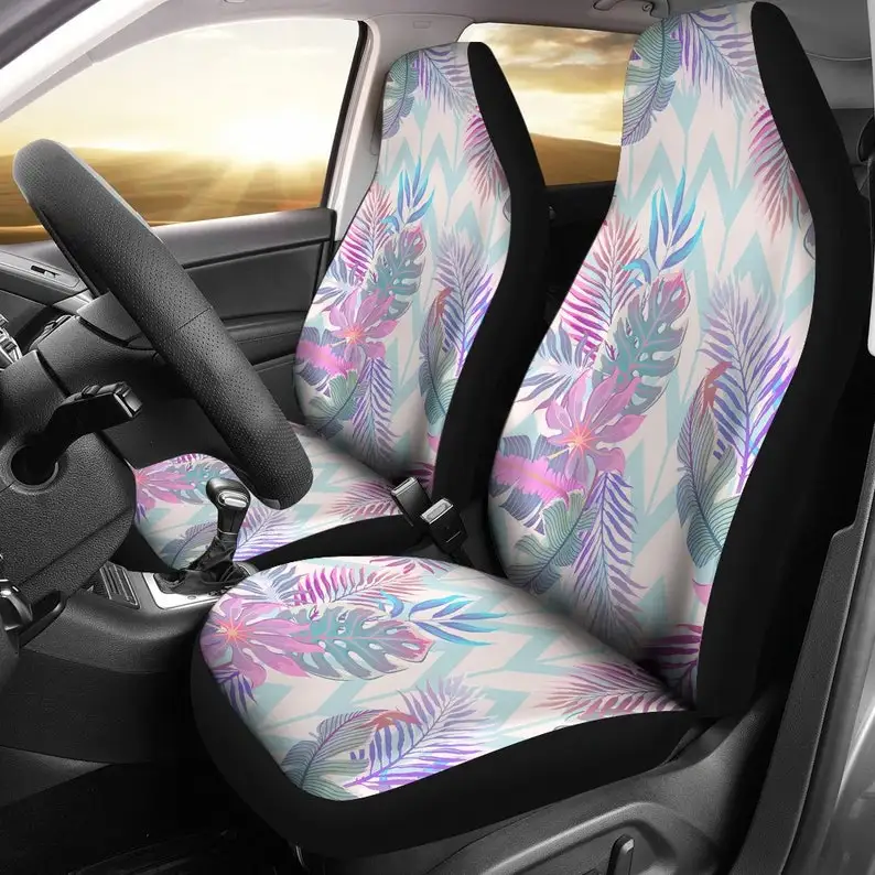 

Pink Floral Flowers Leaves Nature Car Seat Covers Pair, 2 Front Seat Covers, Seat Cover for Car, Car Seat Protector, Car Accesso
