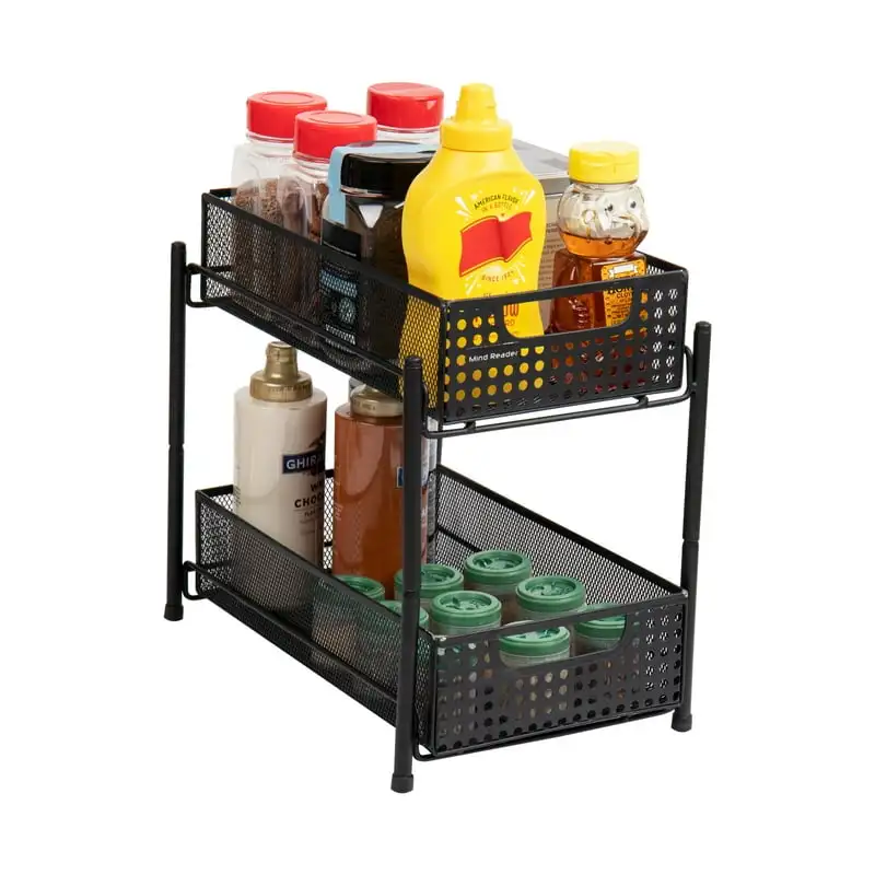 

Metal Mesh Heavy Duty Organizer Slide Out Basket Drawer For Kitchen, Bathroom, Office Desk, Black Shower caddy portable Bathroom