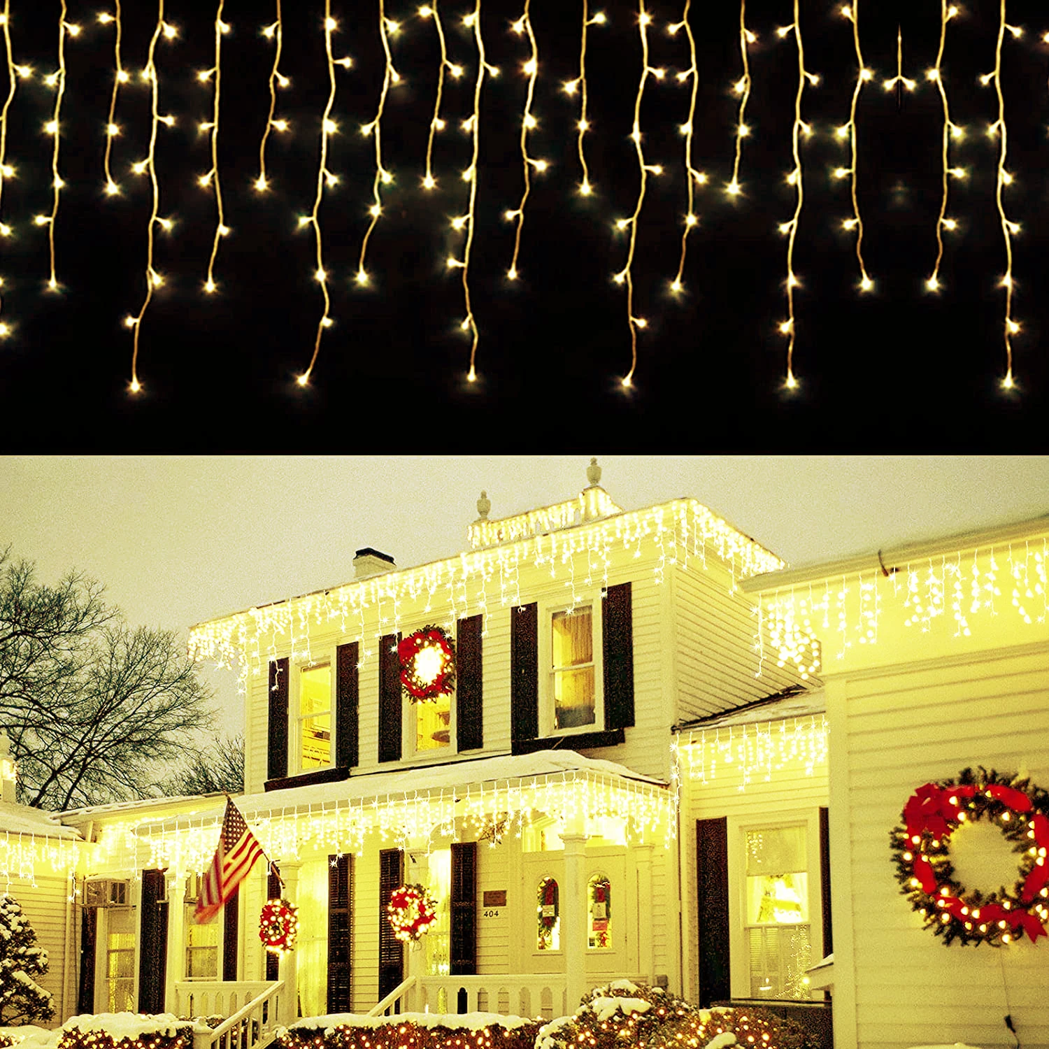 Рождественские украшения 2023, уличная гирлянда на доме, искусственная гирлянда, сосулька, занавеска, свисающая 0,5/0,6/0,7 м, европейская вилка, домашний декор,новогодние украшения 2023,новый год,гирлянда,новый год