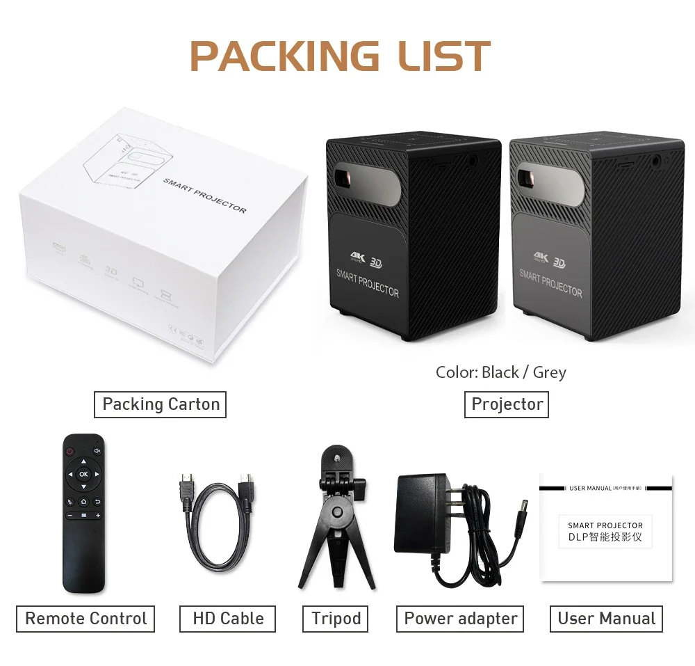 Мини-проектор P18 DLP 3D 100 ANSI WVGA 854*480P Android Wi-Fi BT