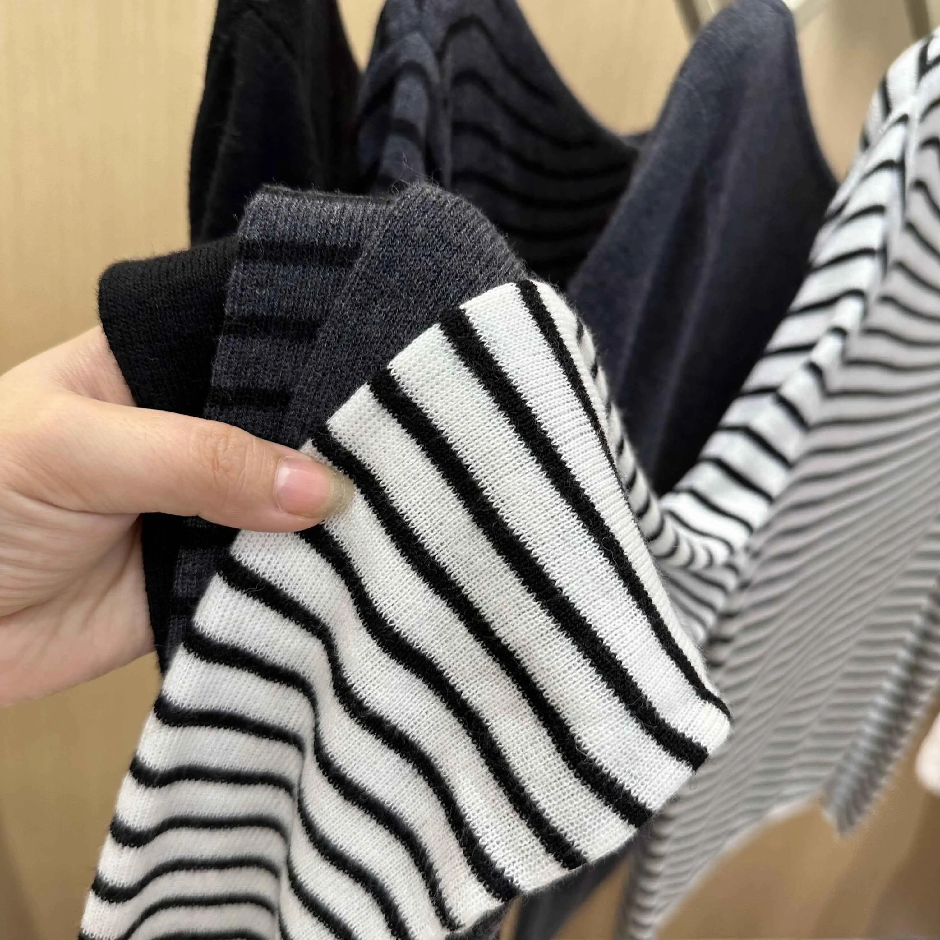 2024 Autumn New One-Word Oblique Collar Striped Knitted Bottoming Shirt Women's Long Sleeve Western Sle Slim fit Big Neckli...