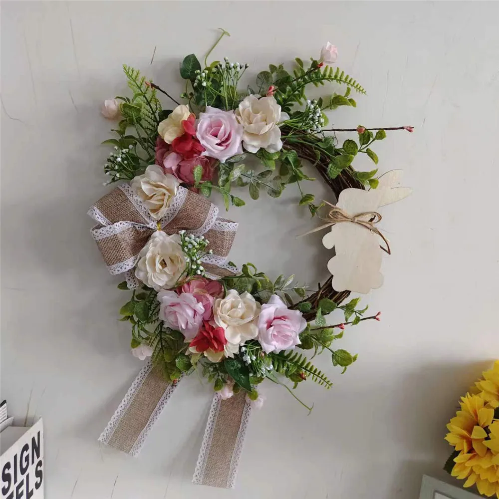 

Easter Wreath Reusable Flower Garland Attractive Decorative Bunny Artificial Flower Wreath Home Front Door Decor 50x30x8cm