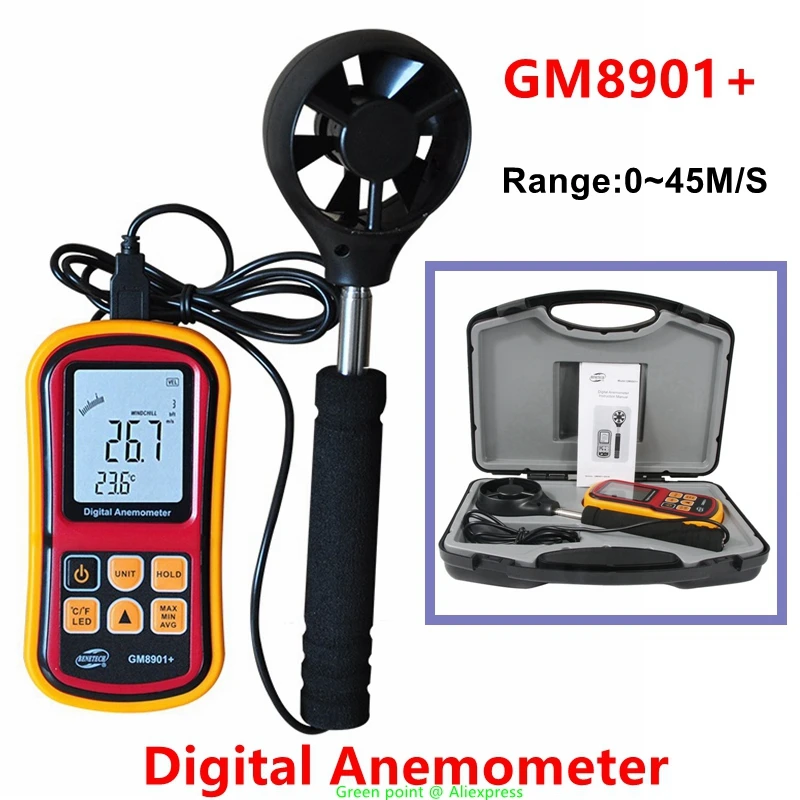 

5PC Handheld Digital Anemometer GM8901+ Wind Speed & Wind Temperature Measurement Beaufort Wind Rating With Retractable Drag Rod