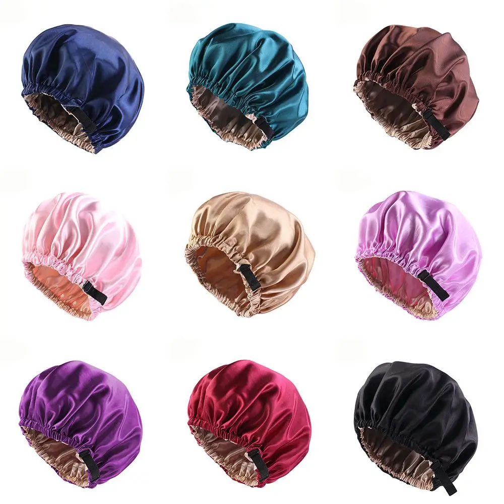 

Invisible Flat Imitation Silk Adjusting Button Round Headwear Adjustable Night Hat Satin Hair Cap Haircare Ceremony