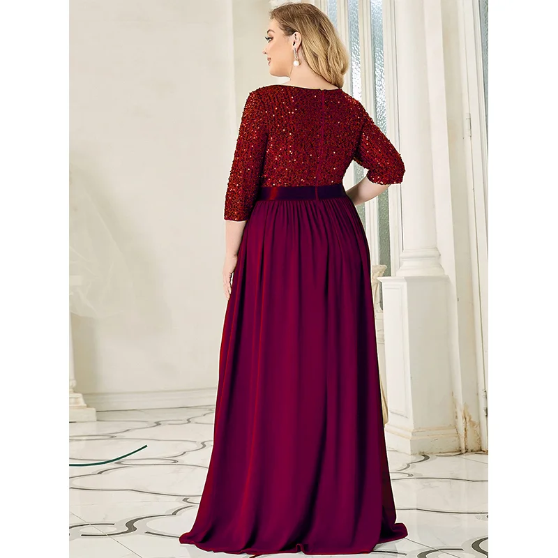 Plus Size Elegant Shiny Round Neck Maxi Chiffon Dress 4XL5XL Spring Summer Women Banquet Party Plus Size Wedding Evening Dreeses