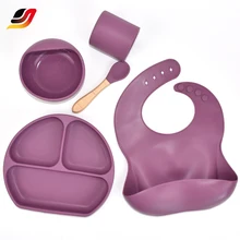Eco friendly custom silicone bib bowl training spoons silicone tableware toddler dishes baby feeding set 