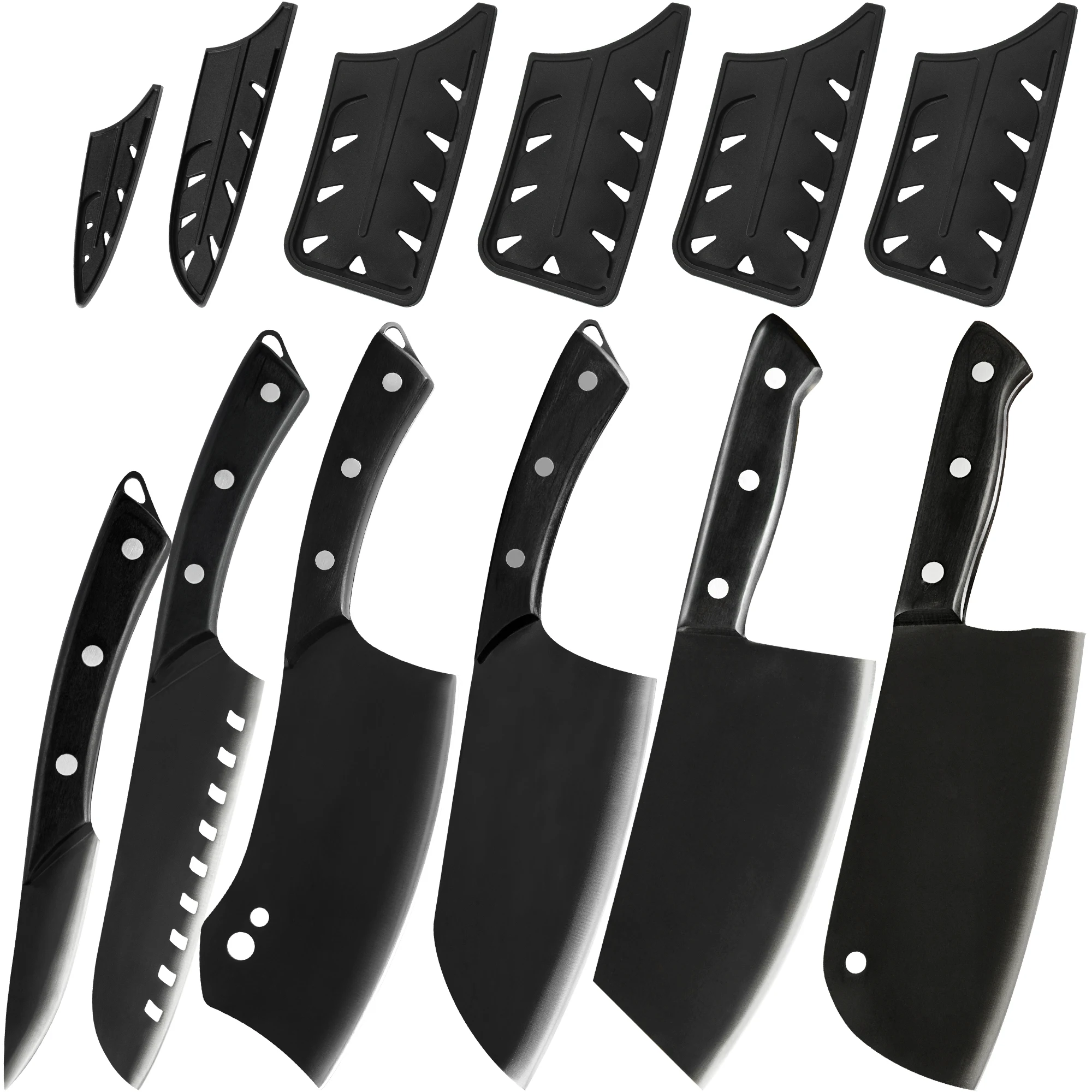 

XYj 6 Pieces Knives Set Full Tang Kitchen Cutlery Stainless Steel Meat Cleaver Butcher Knives Chef Knives For Outdoor Camping