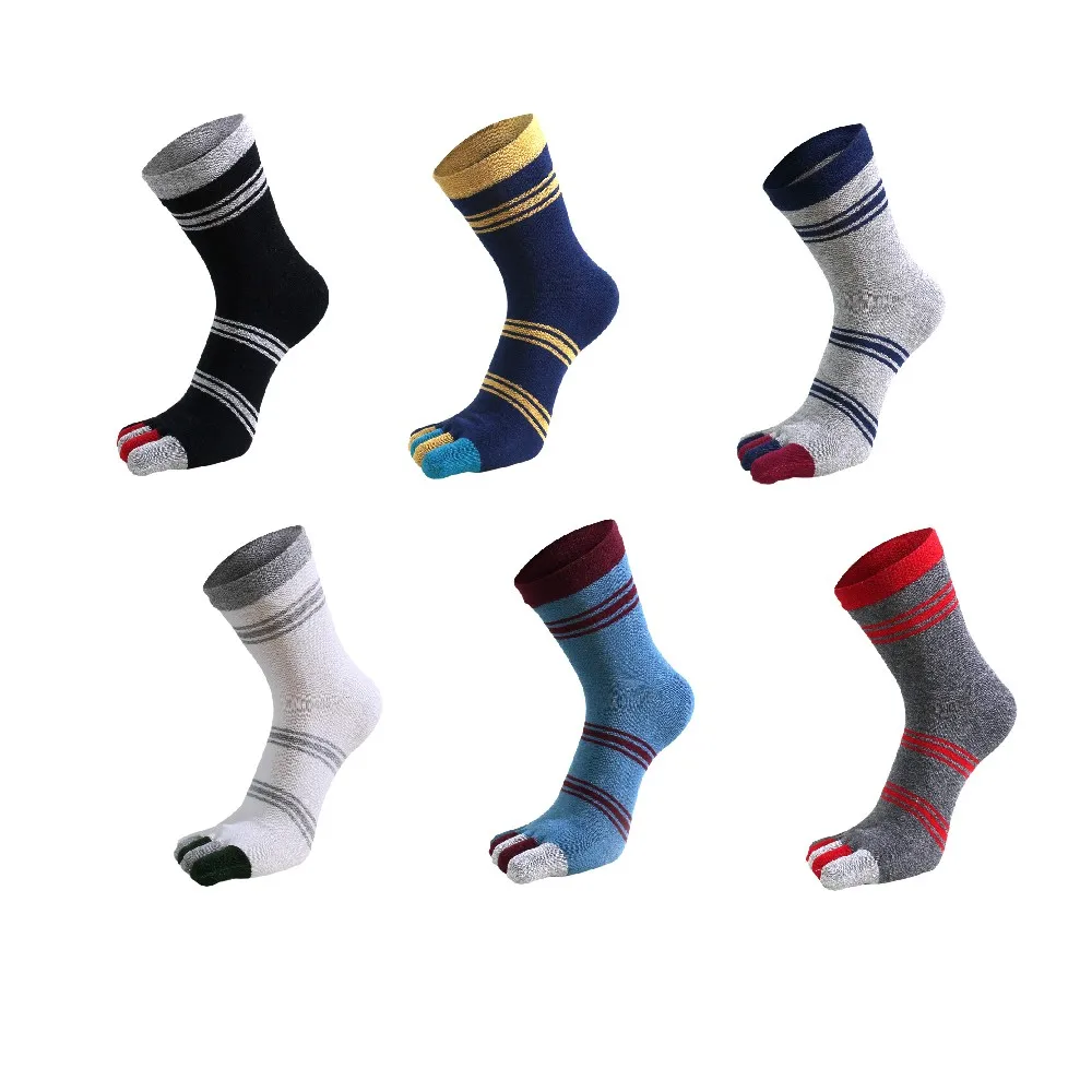 6 Pairs/lot Five Finger Socks For Man Combed Cotton Striped Toe Socks Sweat Deodorant Antibacterial  Sport Socks With Toes