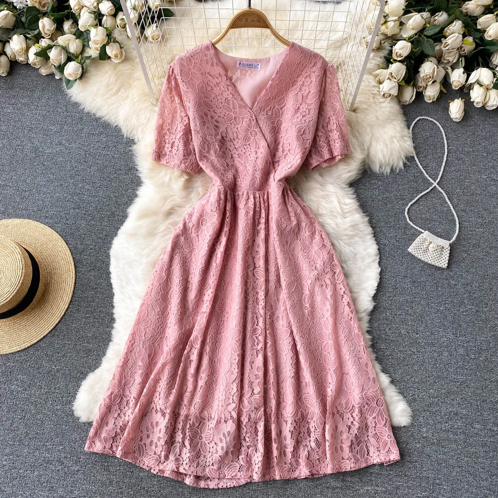 

Summer New V-neck Maternity Lace Dress Short Sleeves Black