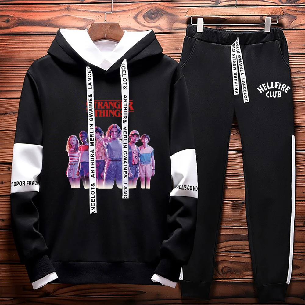 

Hellfire Club Sweatshirt SET Printed Harajuku Men Hoodie Pants Long Sleeve Hoodies Set Unisex Y2k Sweatshirts Black White Set
