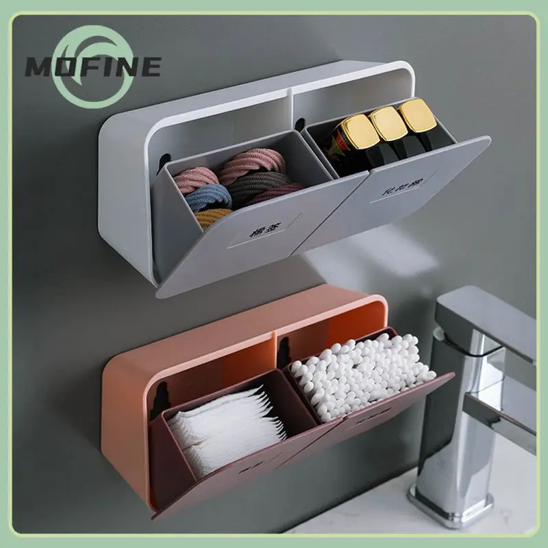 

Multifunctional Wall Mounted Cotton Swab Lipstick Storage Box Automatic Flip Dustproof Cosmetic Cotton Storage Sorting Box