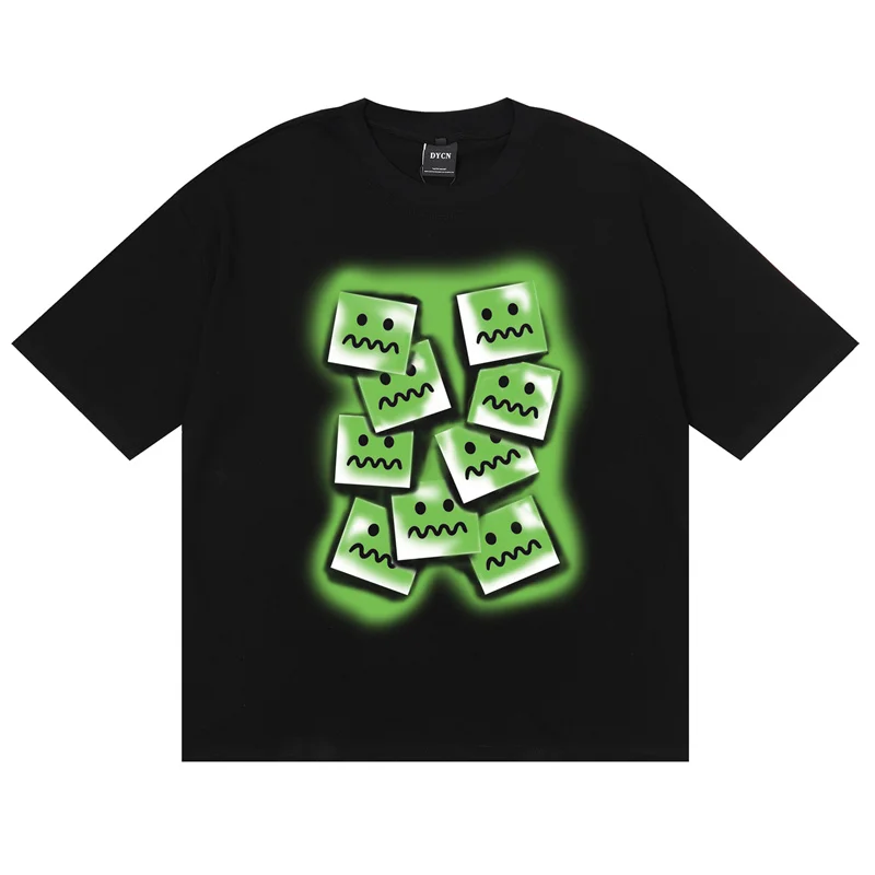 

2022 Harajuku Oversized T Shirt Funny Green Square Print Hip Hop Korean Streetwear Summer Fashion Cotton Short Sleeve T Shirts
