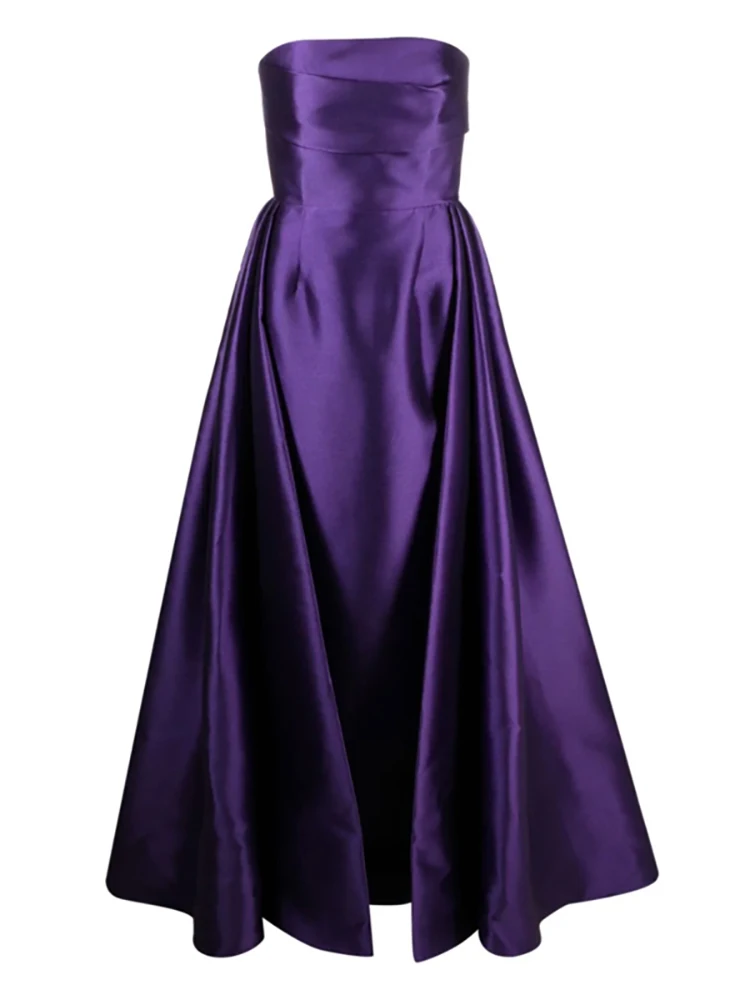 Женское вечернее платье без бретелек DEAT атласное плиссированное платье-трапеция