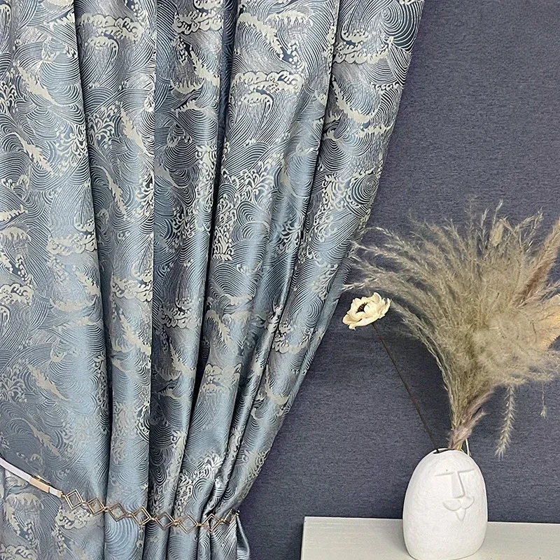 Классические новые китайские жаккардовые высокоточные шторы с морским узором