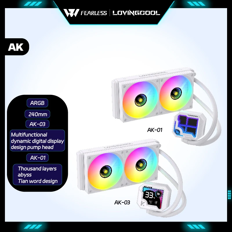 Фото LOVINGCOOL AK-01 AK-03 240 мм жидкостное охлаждение с динамическим цифровым дисплеем, ARGB, PWM, интегрированное водяное охлаждение, бесконечное зеркало №2
