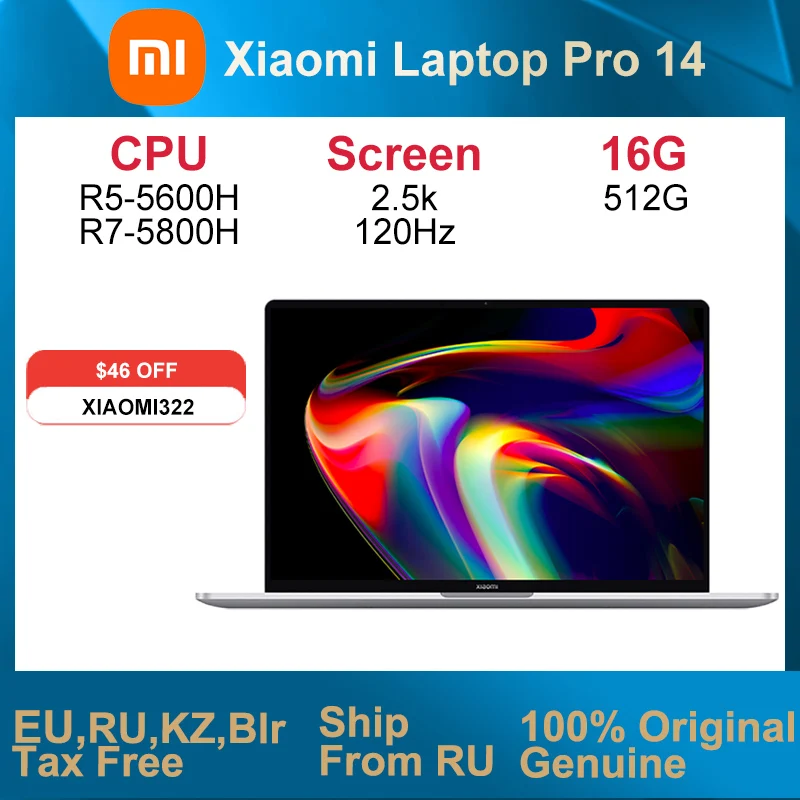 Original Xiaomi Laptop Pro 14 14 Inch 2.5K 120Hz Screen Notebook  AMD Ryzen R7 5800H 16GB 512GB SSD PC laptop Computer Netbook