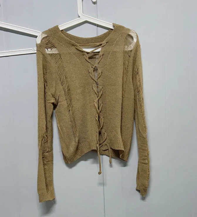 Женские вязаные кардиганы Woherb Y2K с дырками однотонные милые укороченные джемперы