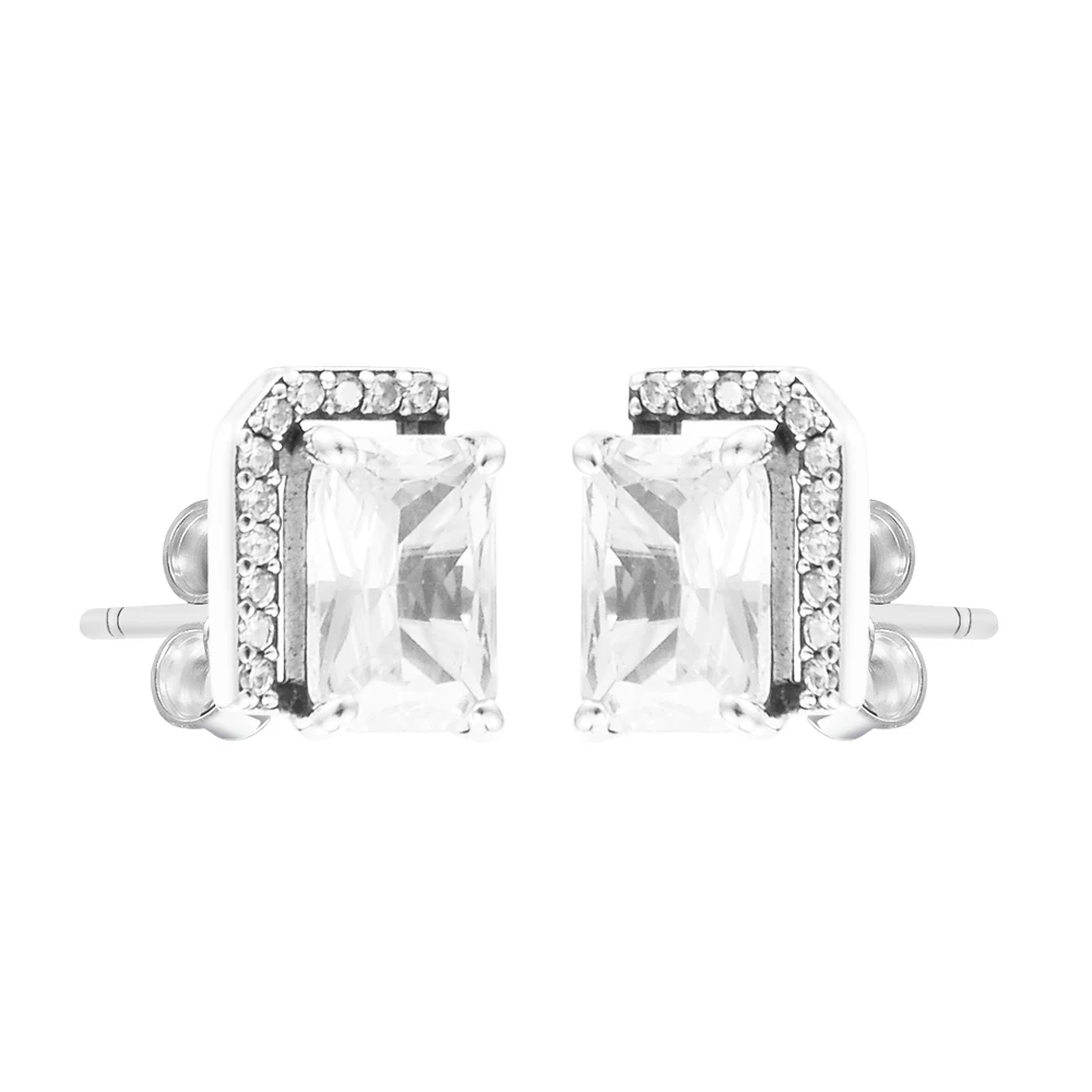 

QANDOCCI 2022 Winter Rectangular Sparkling Halo Stud Earring for Women Authentic 925 Silver Fashion Jewellery