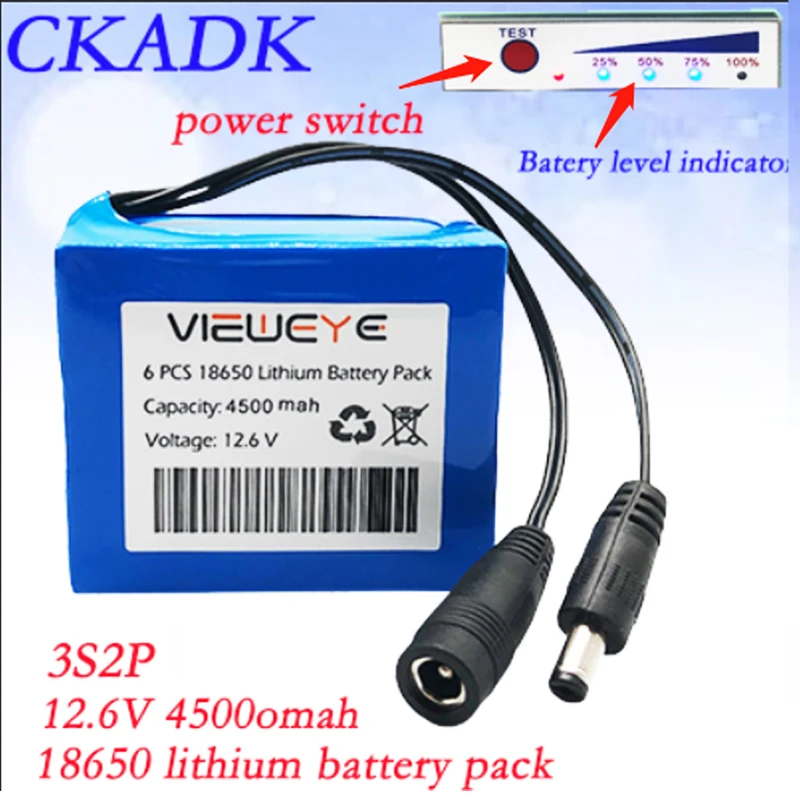 

100% 11.1V /12.6V 18650 Lithium Batterij 3s2p 12V 4500mAh Vis Detector Onderwater Vissen Camera Indicator Draagbare Bron