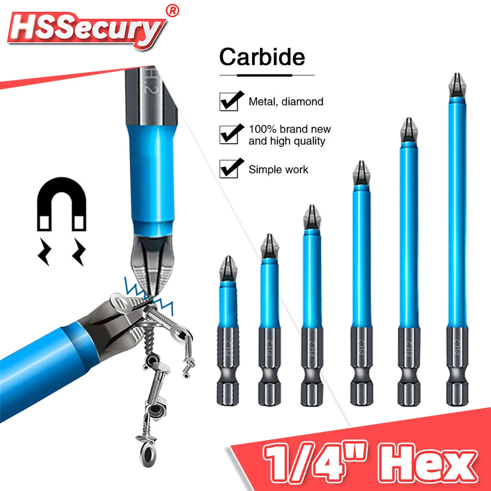 Нескользящие сверла PH2, перекрестная головка 90 мм, с шестигранным хвостовиком 1/4 дюйма, подходит для ручной электродрели, шуруповерта