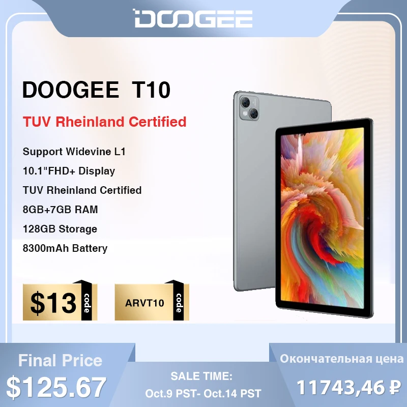 Premiere Mondiale Doogee T10 Tablet Pad 8Gb + 7Gb Ram Octa Core 8300Mah 128Gb Storage 13Mp Fotocamera Principale 10.1 Pollici Android 12 Type-C