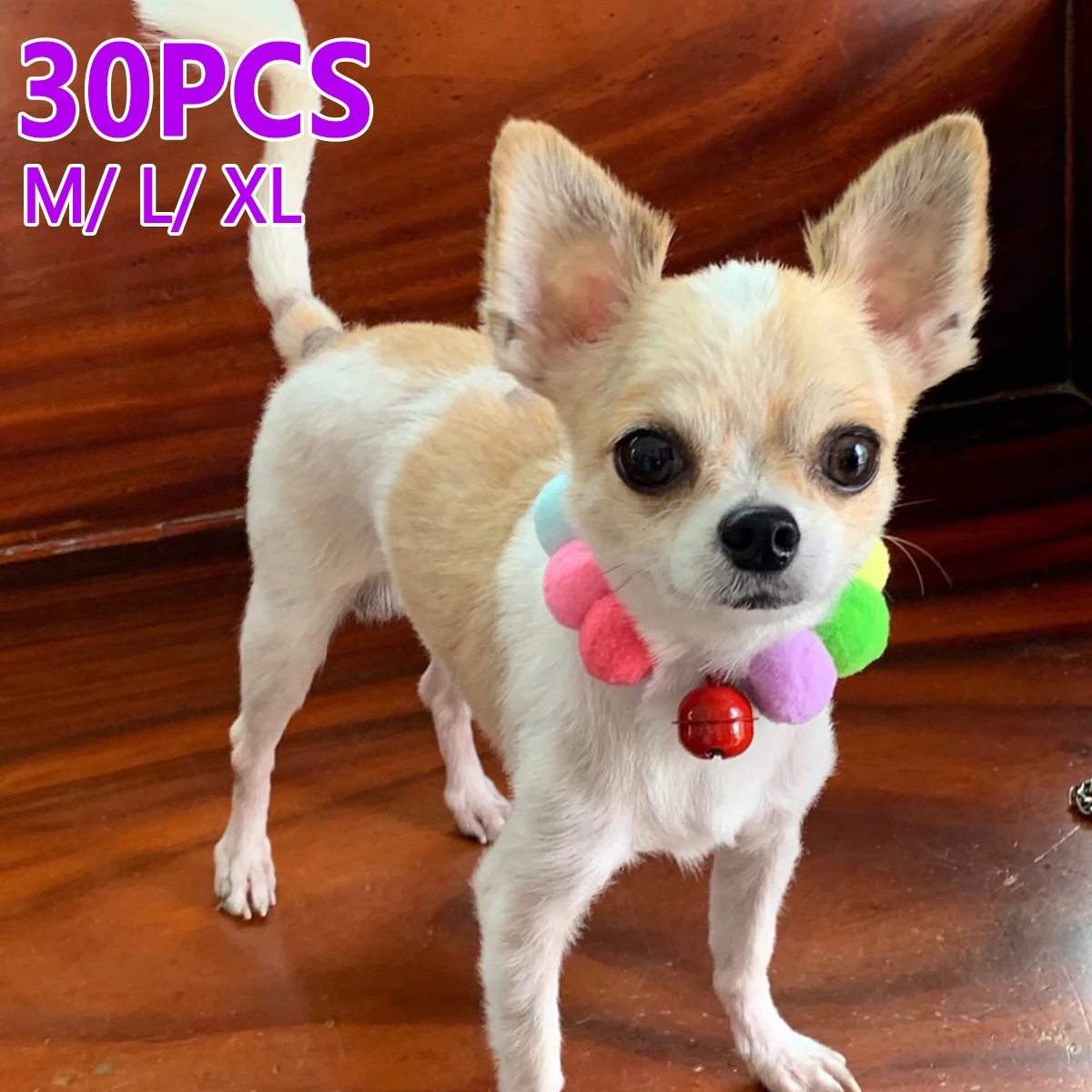 

30 Pcs Pet Fur Ball Collar Cat Dog Hairball Collars with Colorful Rainbow Balls and Bell Cute Cat Safety Collar Soft and