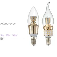 5w 8w 10w e14 led candle bulb golden aluminum light ac 200v 240v lamp cool warm white lampada bombillas led lamp luxury indoor