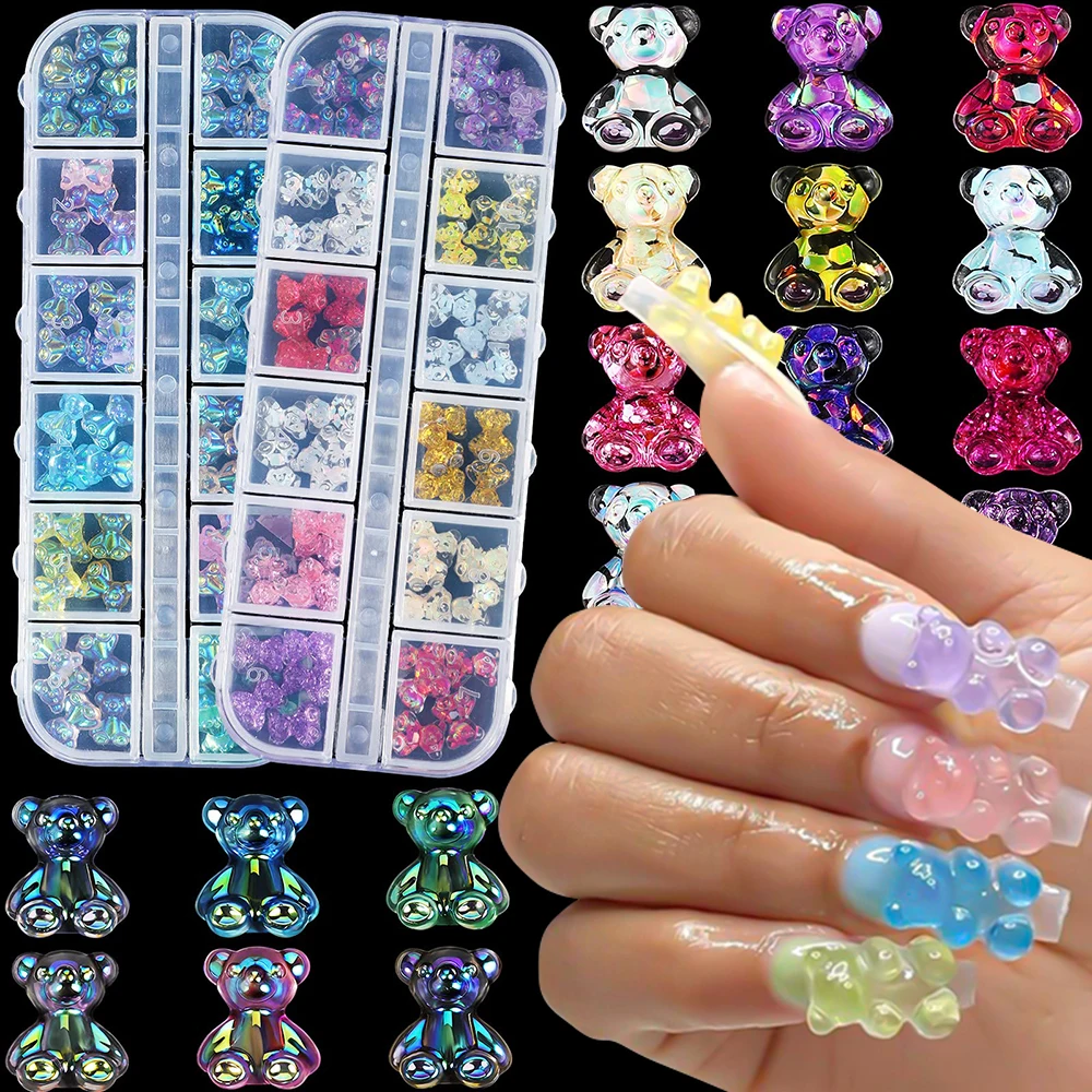 

60Pcs Boxed Kawaii Jelly Gummy Bear Nail Art Charms Bear Sweet Mixed Candy 3D Nails Art Decoration Parts DIY Manicure Accessorie