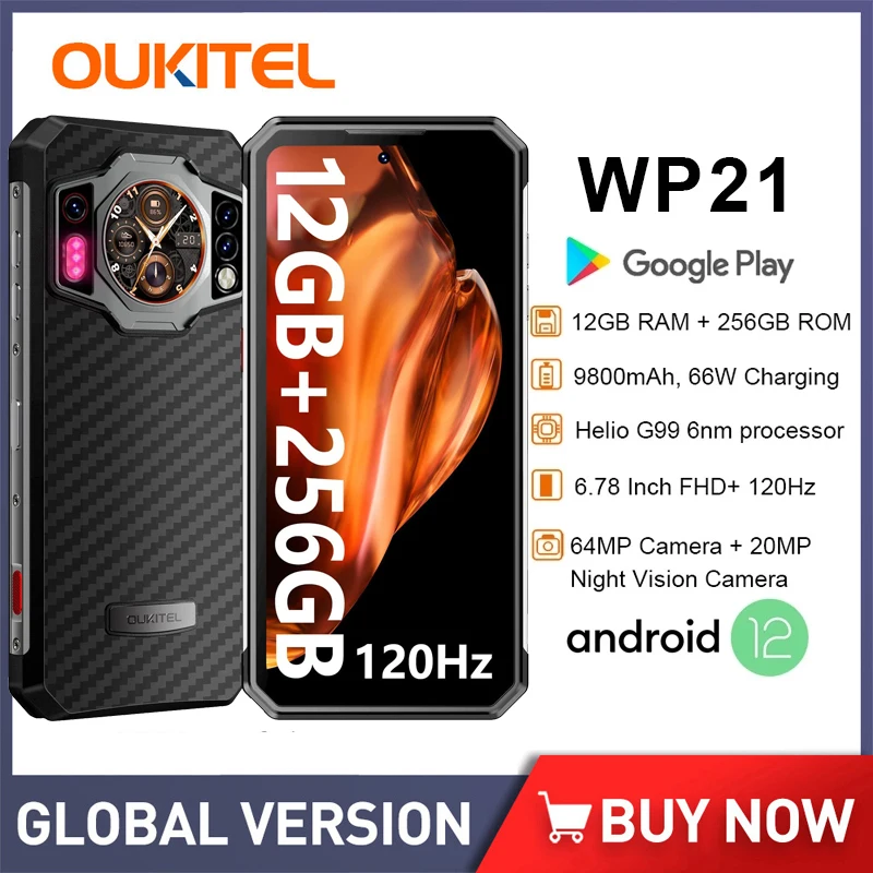 OUKITEL WP21 защищенный смартфон разблокированный двухэкранный мобильный телефон 12GB RAM 256GB ROM 9800mAh аккумулятор 66W быстрая зарядка мобильный телеф...