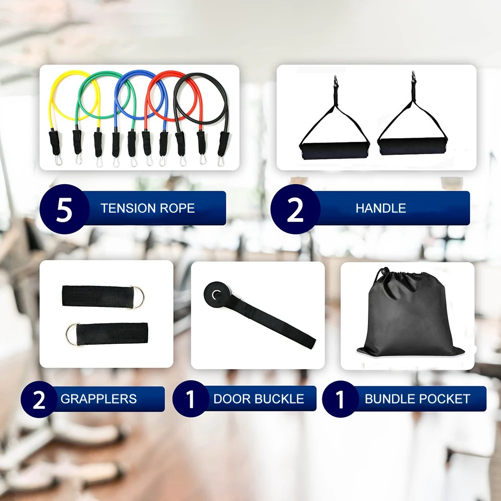 

11pcs/set Resistance Band TPE Elastic Pull Rope Home Gym Fitness Workout Sports Body Building Equipment Tool for Office Staff