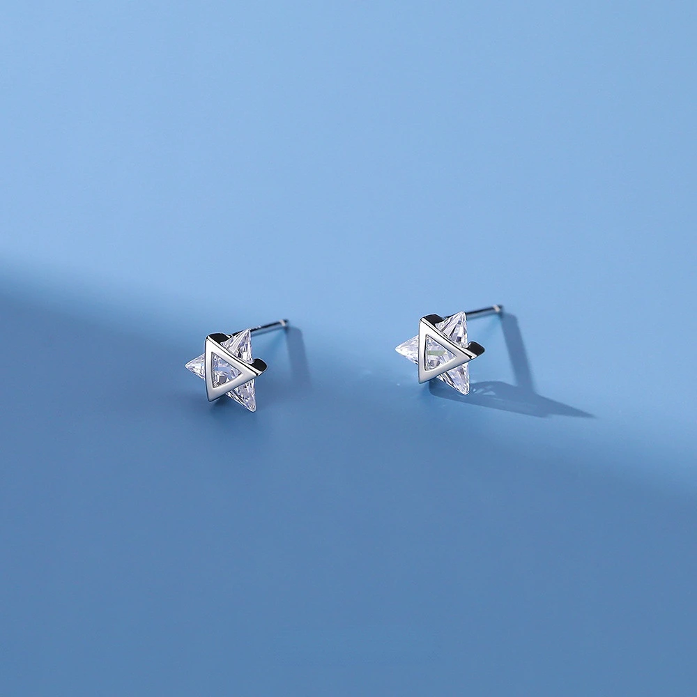 

2022 New S925 Sterling Silver Triangle Shiny Hexagram Earrings