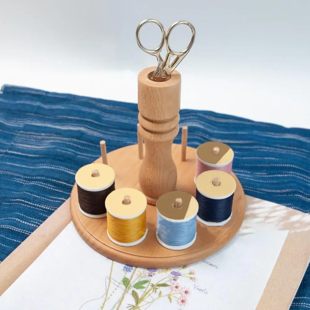 

Yarn Storage Rack Stable Base Thread Holder Burr Free Wooden Embroidery Yarn Storage Rack with 8 Spools Classify Storing