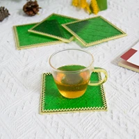 coasters original luxury high grade handmade coaster stained glass thermal conductive mat square green cherry blossom coaster