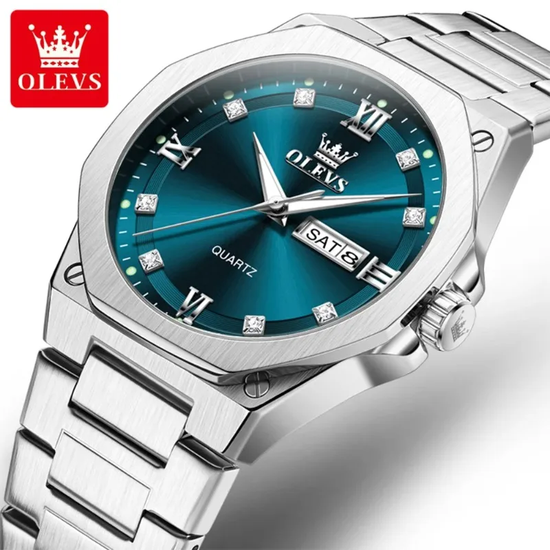 Фото Мужские спортивные кварцевые часы OLEVS 3736 Luxury Original, водонепроницаемые, с подсветкой, указателем дня недели и даты, в подарочной коробке, 2026 №2