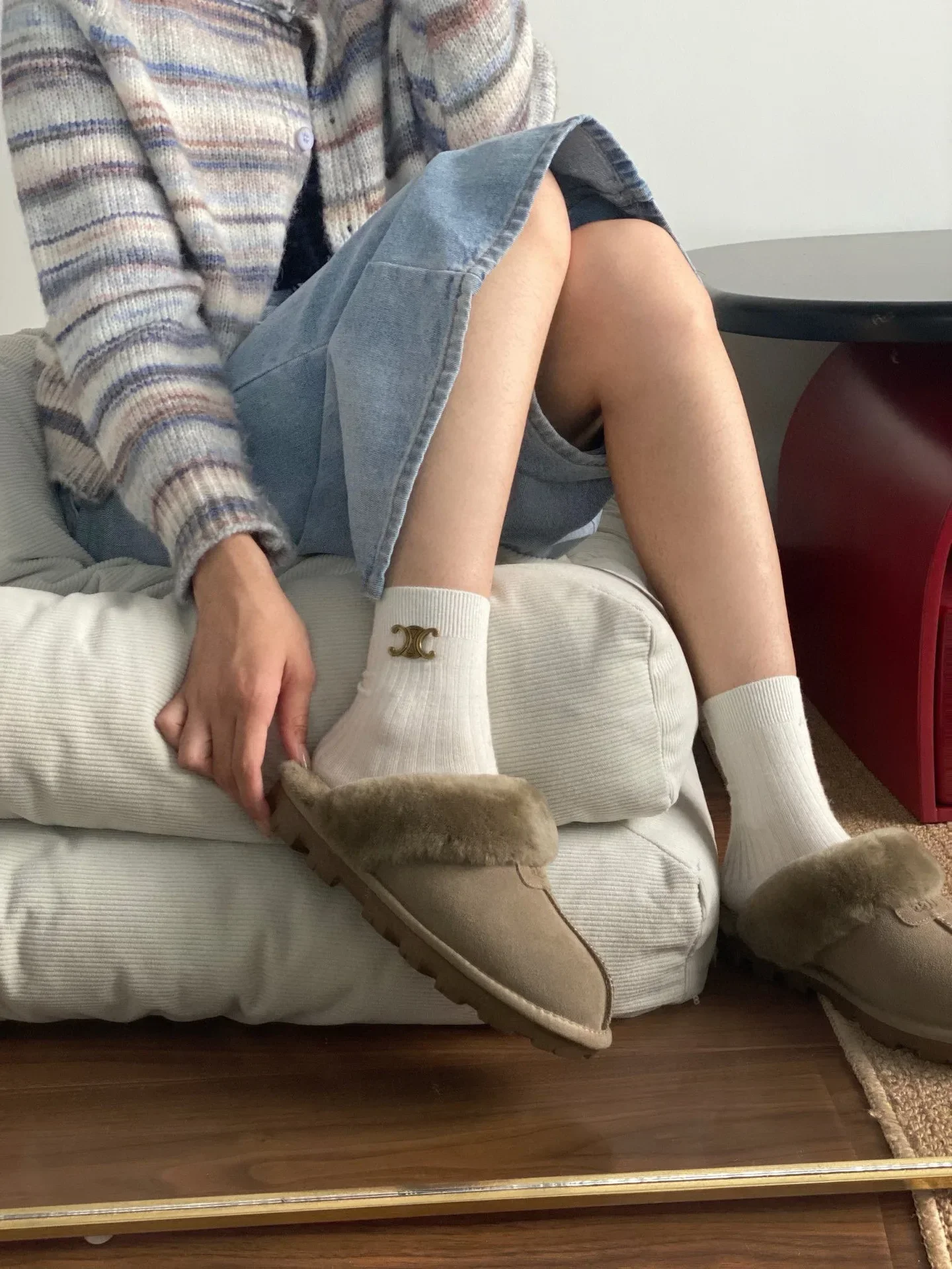 Сангпо Снежные ботинки с приподнятым носком и толстой подошвой из овчины шерсти