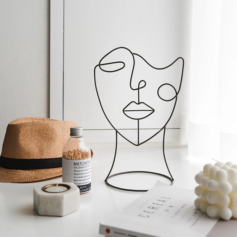 

Abstract Character Sculpture Art Decor Nordic Metal Black Lines Handmade Figurines Home Decoration Art Gift home accessories