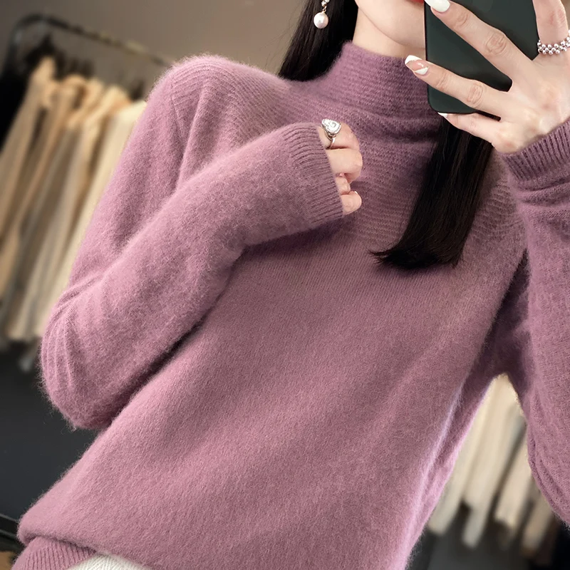 DjzDsm 100% норковый флис вязаный пуловер с длинным рукавом и высоким воротником