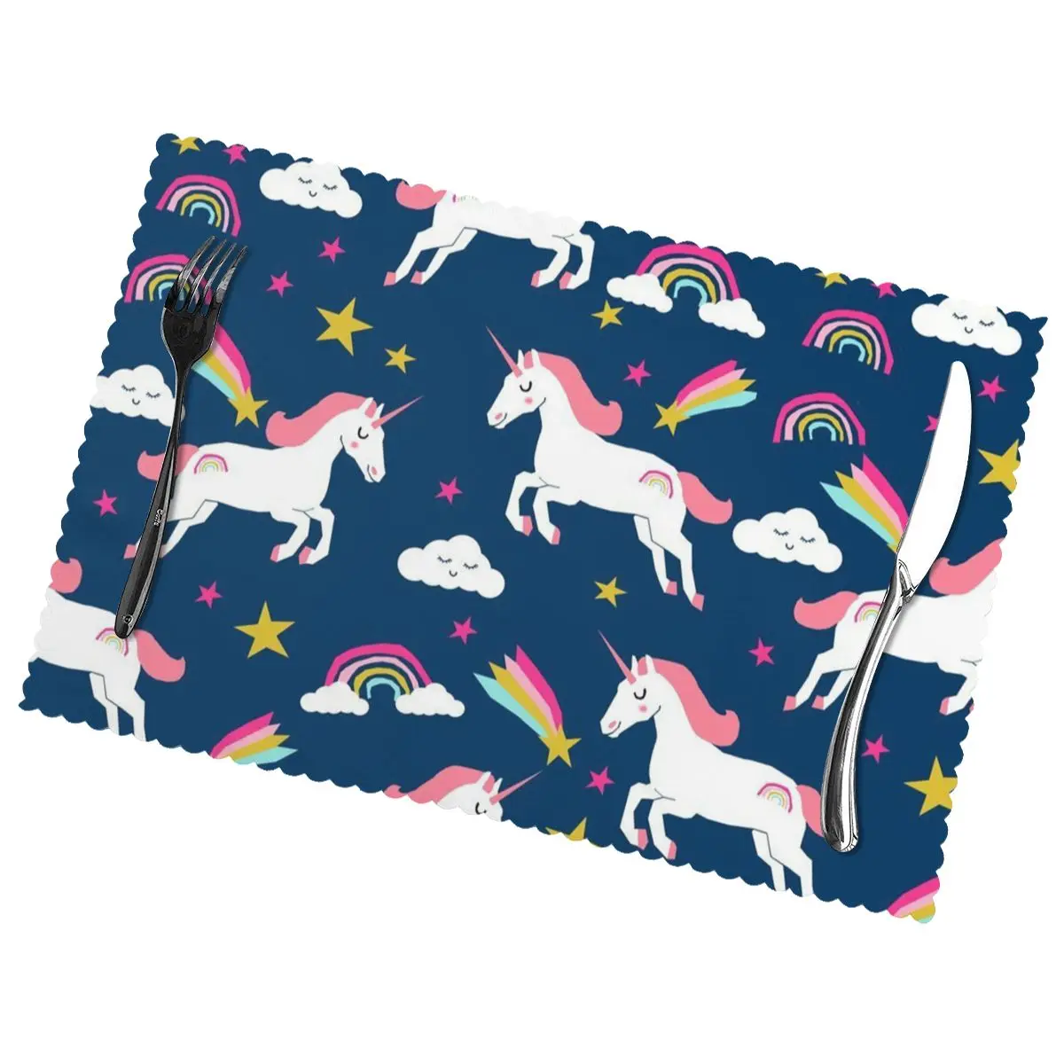 

Rainbow Unicorn Non-Slip Insulation Place Mats for Kitchen Dining Table Washable Placemats Bowl Coaster Cup Mat Set of 6