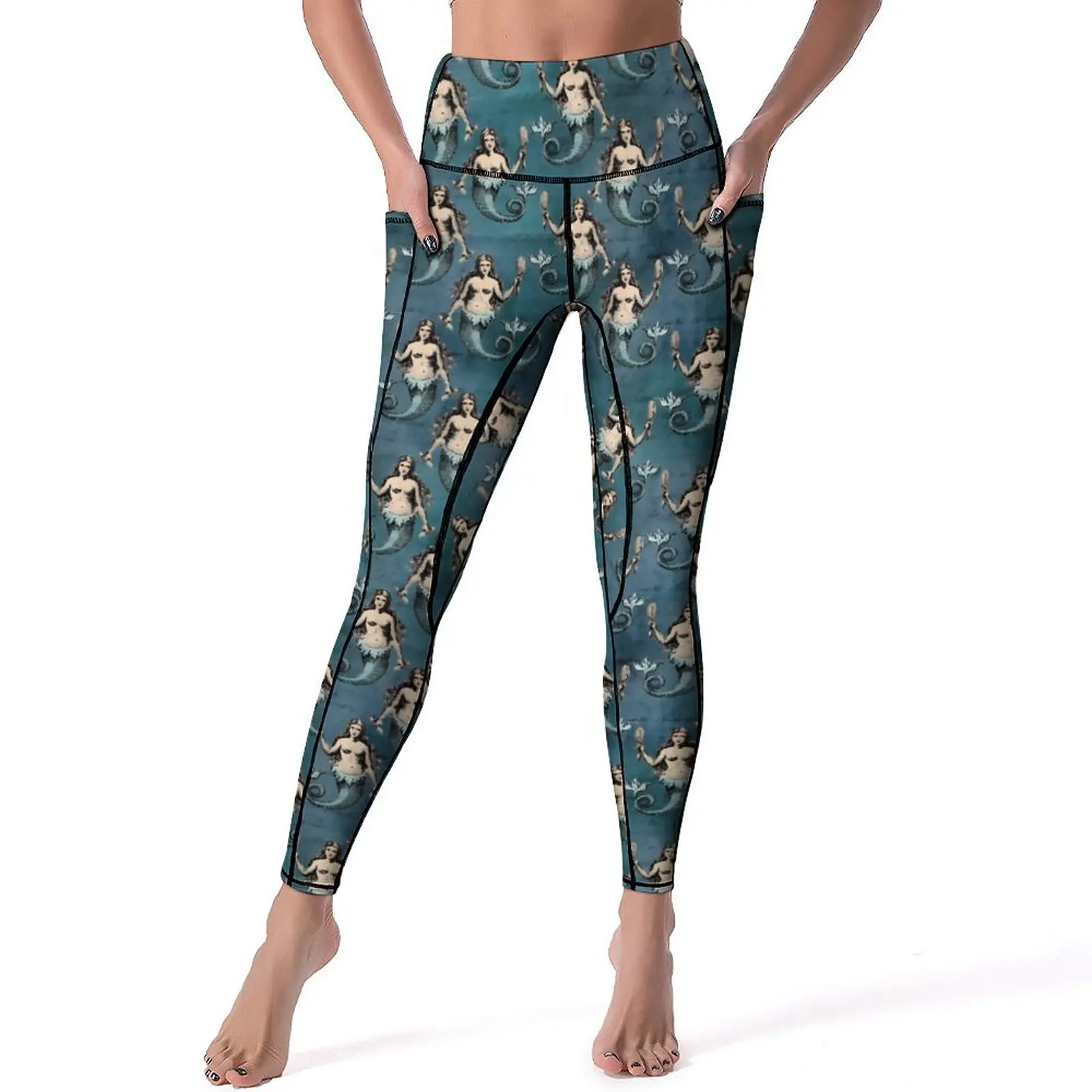 

Vintage Mermaids Yoga Pants Sexy Cute Animal Print Printed Leggings High Waist Gym Leggins Female Elegant Stretch Sports Tights