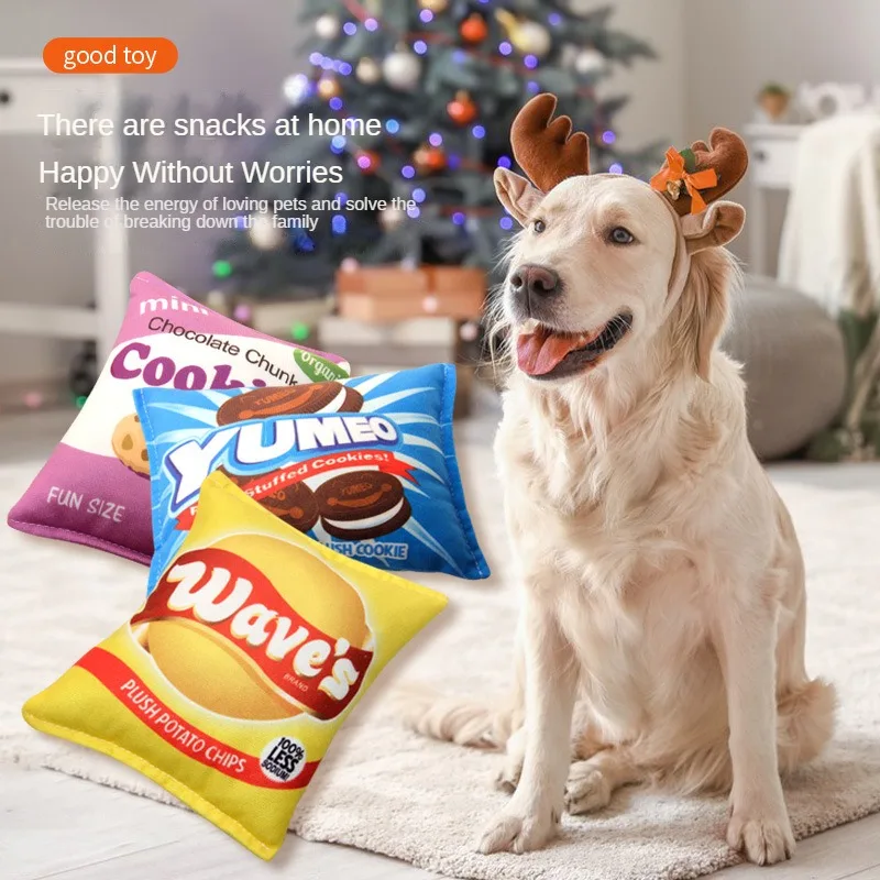 

Fleece Potato Chips Bag Squeaky Dog Toy Bite Resistant Chips Snack Shaped Dog Chew Toy Interactive Plush Pet Food Toy for Pets