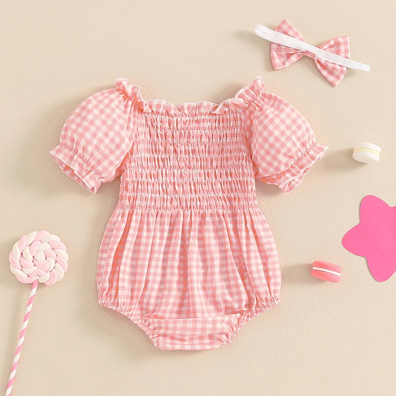 Летний повседневный комбинезон для маленьких девочек клетчатый с коротким