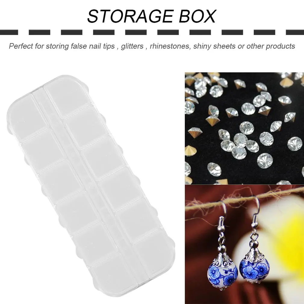 

2022 Hot 12 Compartment Plastic Storage Case Earring Jewelry Rhinestones Dired Flower Nail Art Products Container Organizer Box