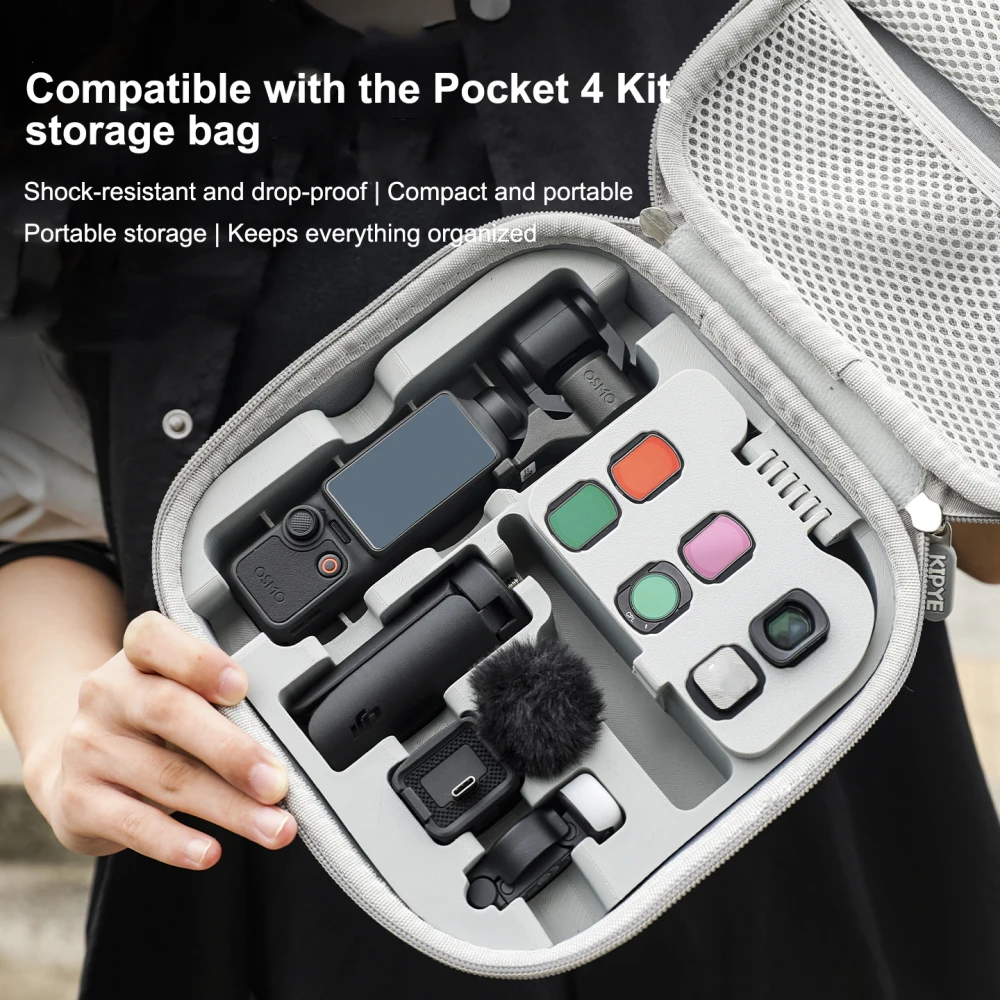 Фото Для DJI Pocket 3/4 – жесткий ударопрочный водонепроницаемый чехол из полиуретана, магнитная подставка для ND-фильтров, органайзер для Mic2 и аксессуаров. №4