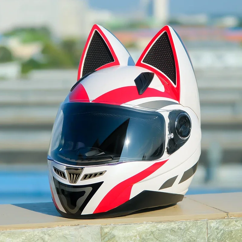 Одобренный DOT оригинальный NITRINOS белый красный кошачий шлем анфас безопасный