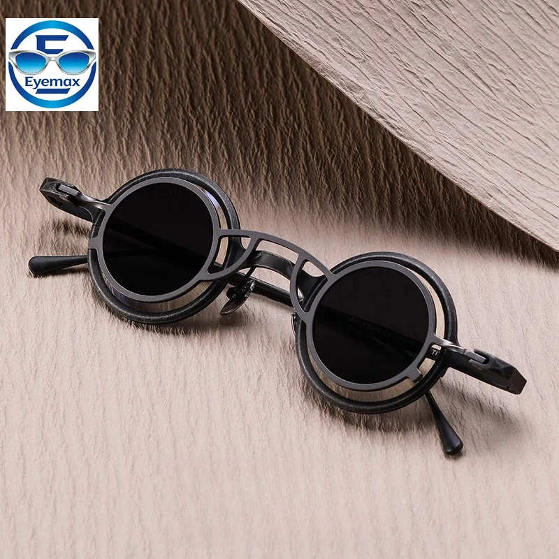 Фото Солнцезащитные очки 2026 Vintage Small Round из чистого титана для мужчин, высококачественные, с магнитным креплением для очков для близорукости, для активного отдыха, вождения, спорта, UV400 №2