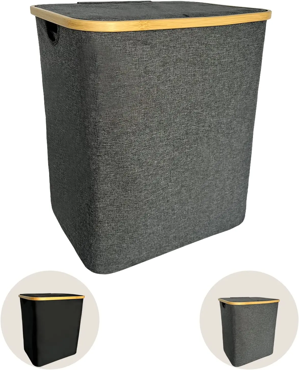 

Foldable Laundry Basket with Cover 78 L - Detachable Laundry Bag - Bamboo and Waterproof Oxford Fabric Foldable Storage Basket (