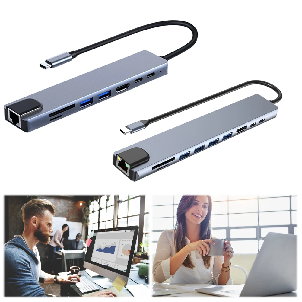 8/10 в 1 USB C-концентратор 4K 30 Гц 100 Вт PD 3.0 Многопортовый адаптер C к HDMI-совместим