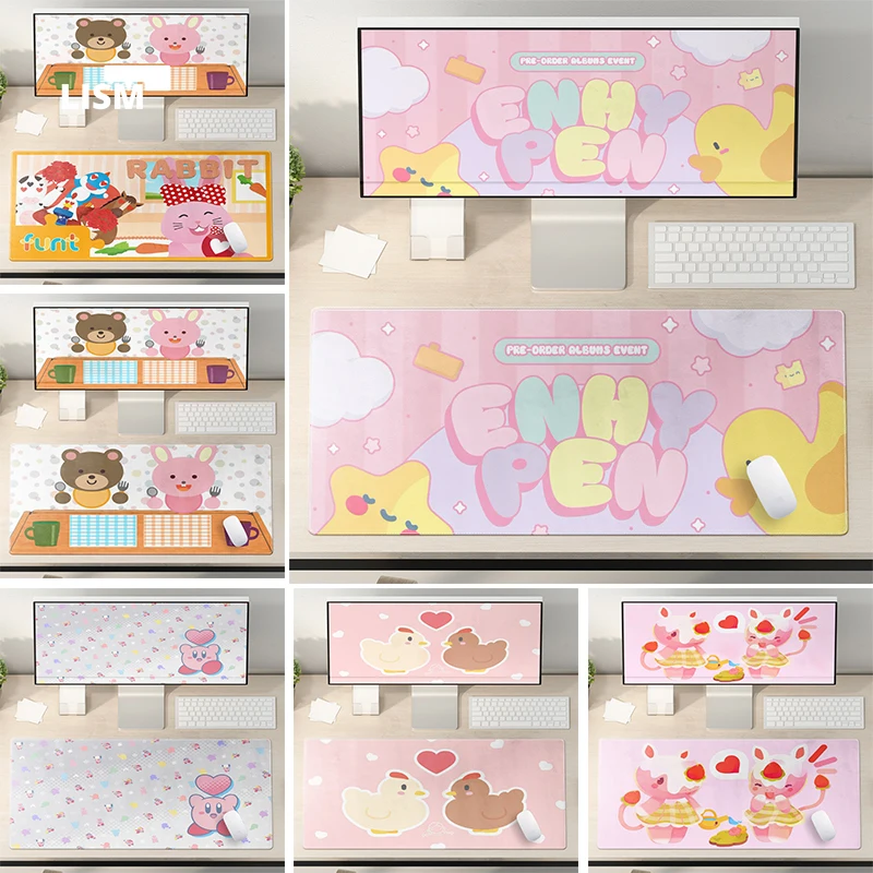 

Kawaii Mouse Pad Japanese Cute Girl Placemat Desktop Table Mat Student Bear Bunny Large Size Game Cartoon Style Pink Decoration