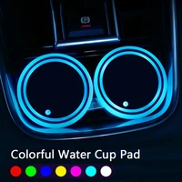 colorful luminous car water cup pad 7 colors usb charging car interior styling cup bottle mat night atmosphere light decor